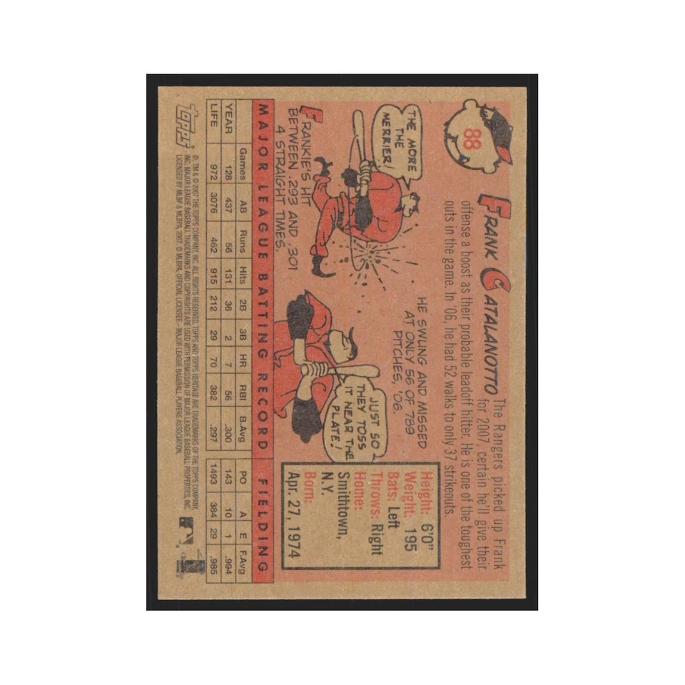 Frank Catalanotto 2007 Topps Heritage #88 Texas Rangers Baseball Card NM - Image 2 of 3