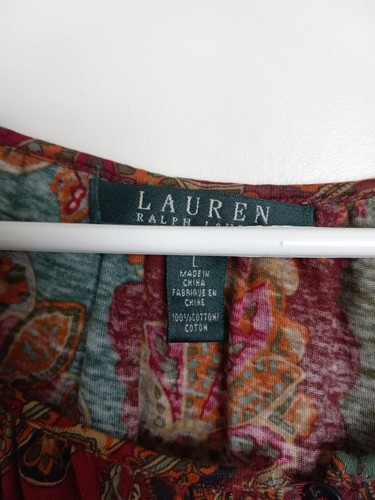 Ralph Lauren Top Mujer Grande Multicolor Paisley Llave Agujero Cuello en V Manga Larga - Imagen 3 de 4