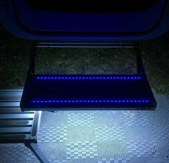 BLACK CARAVAN 12V BLUE LED SINGLE MANUAL BOLT ON LIGHT STEP RV PARTS ACCESSORIES