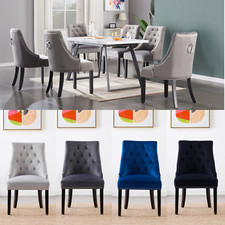 Image of Set of 2 Velvet Dining Chairs Upholstered Seat & back Wooden Legs Dining Room