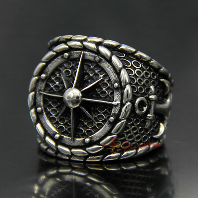 Huge Retro Sailor Rudder Anchor Ring Men Nautical Stainless Steel