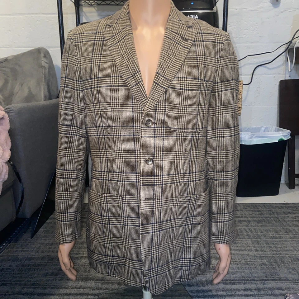 Saks Fifth Avenue x Crittendens Brown Glen Check Windowpane Wool Sportcoat 40R - Image 2 of 4