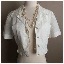 ✨vintage Rare Chanel Cc Logo Button 90s White Cropped Jacket Coat Suit Top Shirt