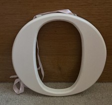 Letter 0 Wall Hanging 8" Wooden White Room Decor With Pink Ribbon