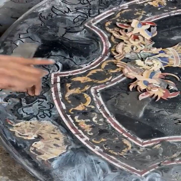 24" Elegant Black Marble Console Bar Desk Top Multi Stone Living Room