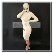 Latex Dress Long Sleeves Black Lady Fitted Sliming Skirts Customized 0.4mm D16