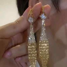 Glamorous Sparkling Tassel Dangle Earrings - ...