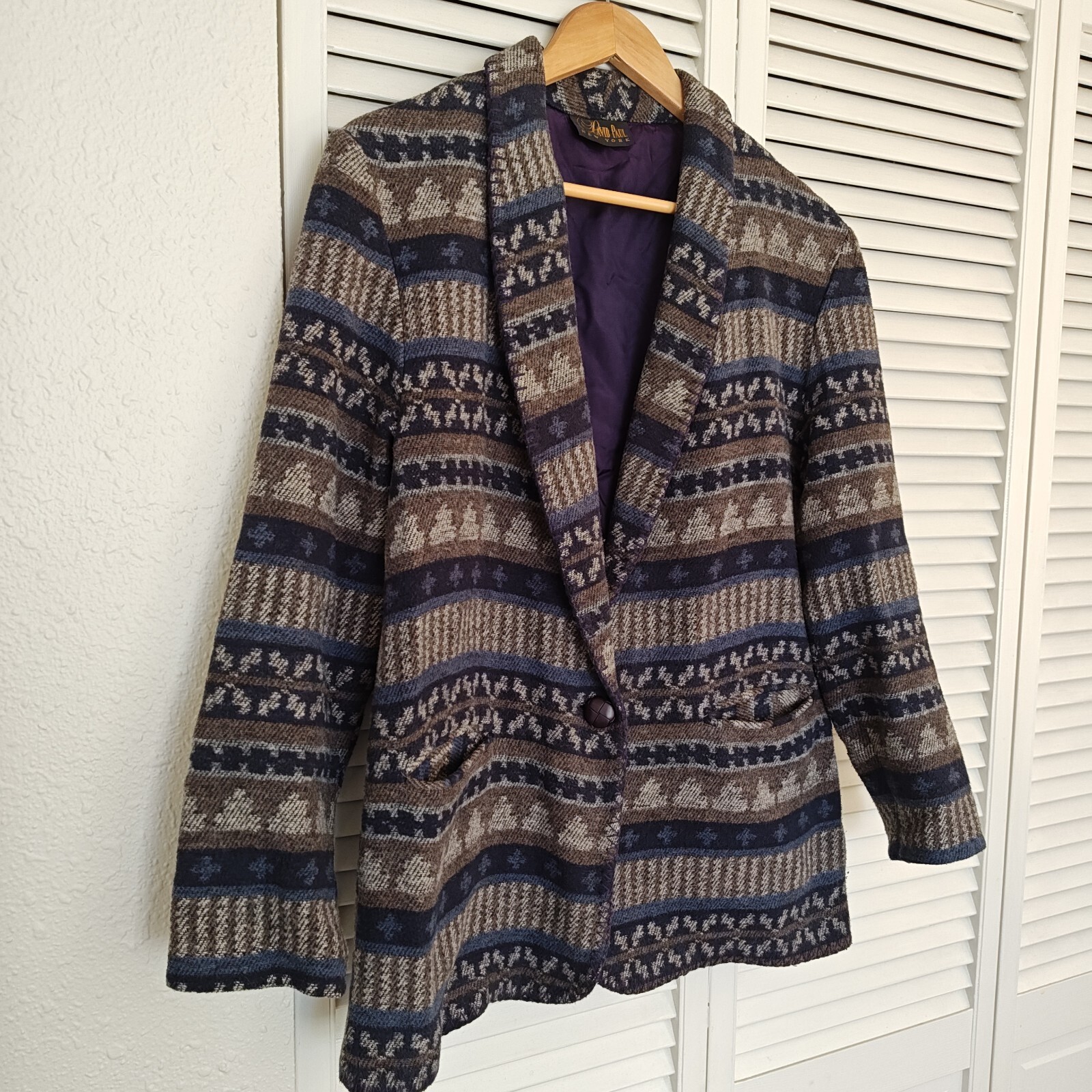 Vtg David Paul NY 90s Jacket Blazer Aztec Southwestern Acrylic Wool Women's M