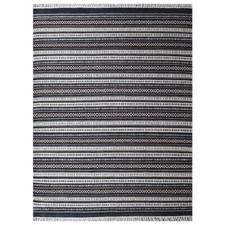 Hand Woven Flat Weave Kilim Wool Area Rug Contemporary Charcoal White BBD00119
