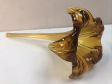 Amber Blown Glass Trumpet Lily Bud Vase Single Stem 9” Art Glass