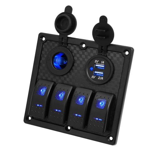 4 Gang LED Rocker Switch Panel 12V for Car Boat Marine USB Charger ON OFF Toggle - Picture 8 of 14