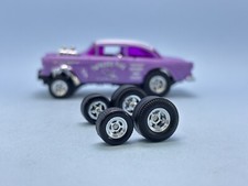 R167 Hot Wheels 164 Real Riders Chrome Slotted 13.5mm 55 Gasser Rubber Wheels