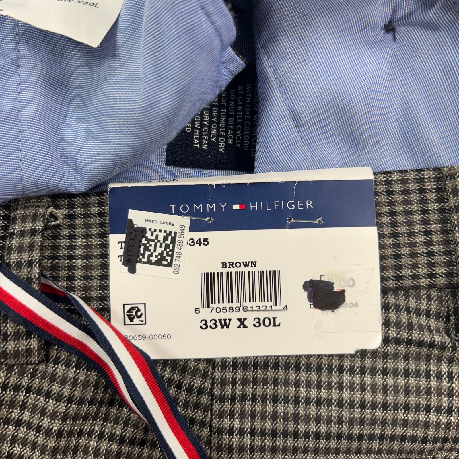 Tommy Hilfiger Performance Dress Pants Mens 33x30 Brown Check Stretch Modern Fit thumbnail 4