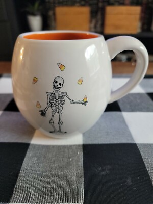 Rae Dunn Artisan Collection by Magenta Halloween Skeleton Candy Corn Mug NEW