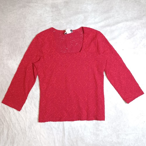 Fashion Bug Floral Blouse Womens Medium Red Square Neck 3/4 Sleeve Evening Top - Picture 3 of 10