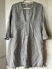 Garnet Hill 100% European Linen Shift Dress M Coastal Lagenlook Blue Tunic