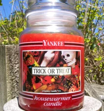 Yankee Candle Black Band Halloween "TRICK OR TREAT" Large 22 oz ~ EXTREMELY RARE