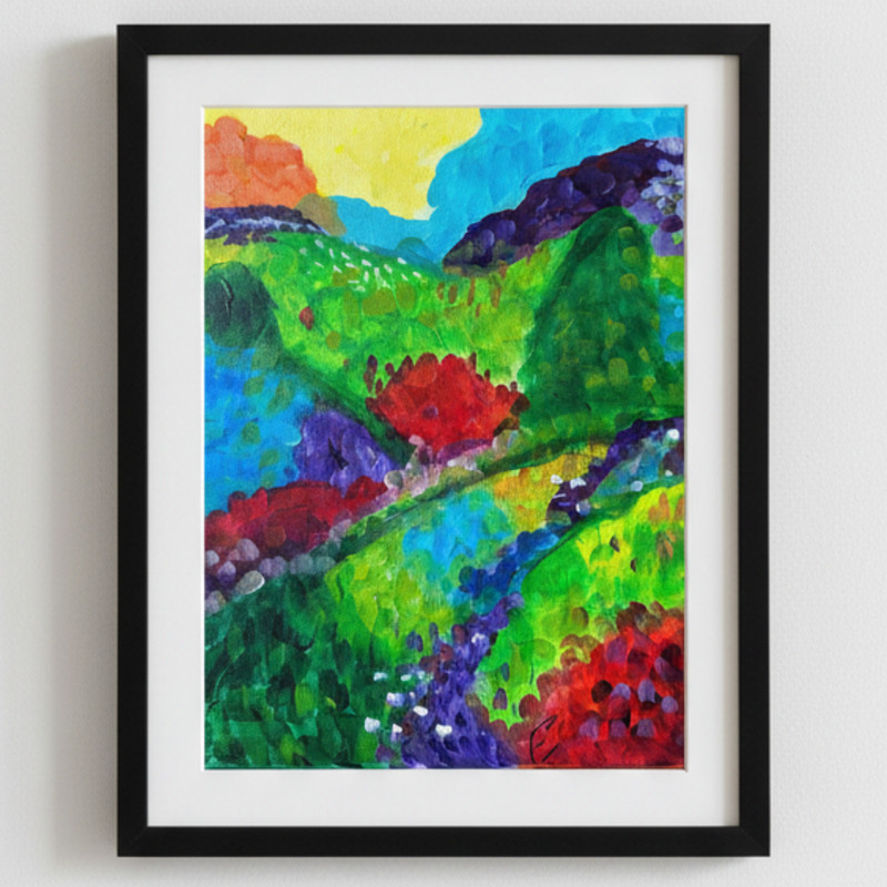 Colorful Original Landscape Acrylic Painting "Mystic Meadow" Signed Canvas 9x12