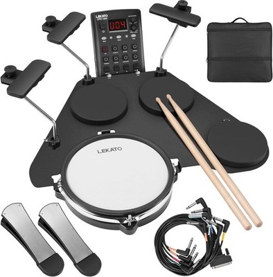 LEKATO CPD-1000 Electronic Drum Set Portable Mesh Snare 220+ Sounds MIDI Bag