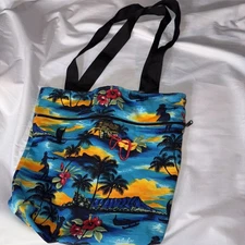 Island Aloha Wear Reversible Hawaiian Tote Shoulder Bag Made in Hawaii USA EUC