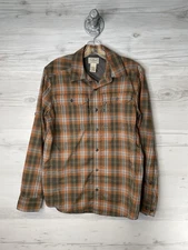 L.L.Bean Shirt Mens Small Orange Green Plaid Button Front Long Sleeve Outdoor