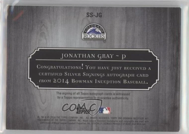 2014 Bowman Inception Silver Signings Gold Ink 1/1 Jon Gray Jonathan #SS-JG Auto - Image 2 of 2