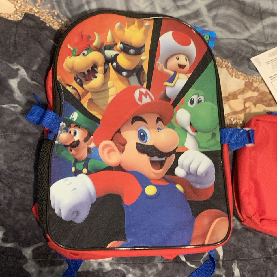 “SUPER MARIO” Backpack Lunch Set: Backpack 16”+ Insulated Lunch Bag NEW ...