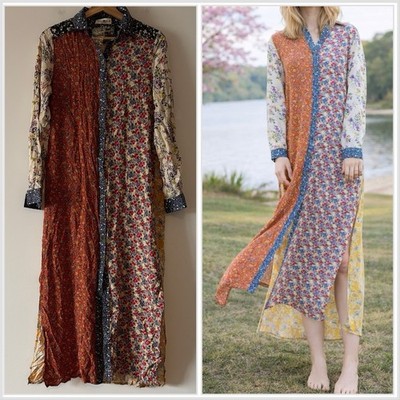 Natural Life Esme Shirt Dress Size XS Floral Mixed Print Midi Maxi Boho NWT