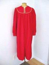 Vtg 70s Evelyn Pearson Red Velour Zip Robe Loungewear Housecoat Gold Trim M/L
