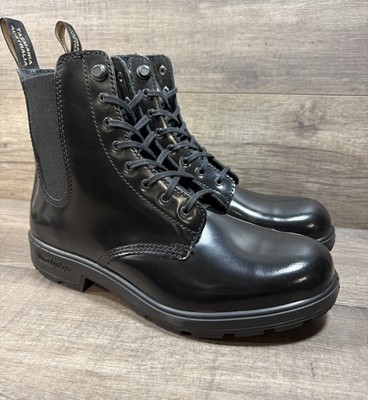 Blundstone Lace Up Boots Black Patent Leather Womems Size UK 6 US 9