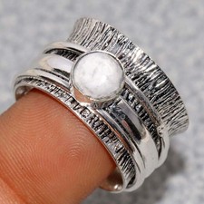 Rainbow Moonstone 925 Silver Plated Ring US 9 Bridesmaid Gift GW