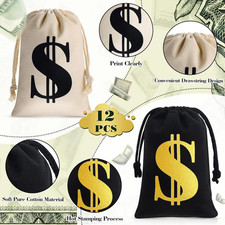 12 Pcs 9 x 6.3 Inches Canvas Money Bag with Drawstring Closure Costume Money ...