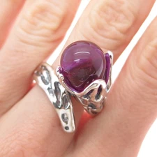 HAGIT GORALI Sterling Vintage Israel Grape Glass Flower Modernist Ring Size 10
