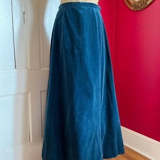 Vintage 1960s Ocean Blue Cotton Velvet High Waisted Maxi Skirt Holiday Size XS/S