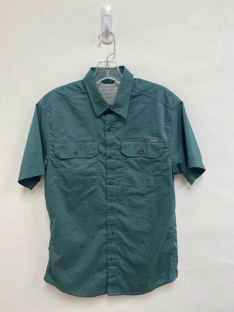 Eddie Bauer Size S Dark Teal Green Navy Camping Men's Short Sleeve Shirt