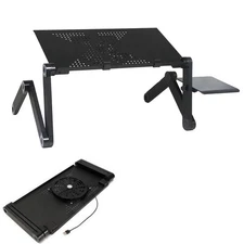 360° Adjustable Folding Laptop Notebook Desk + Cooling Fan Table Stand Bed Tray