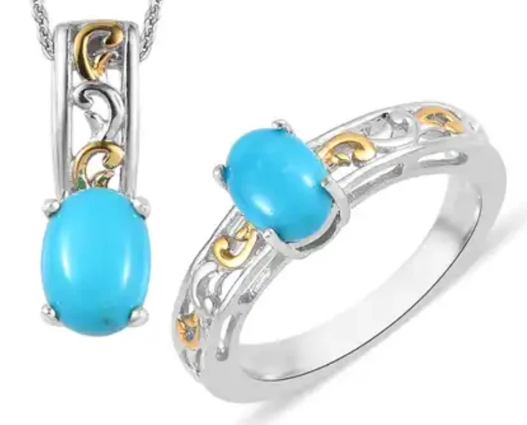 Anillo y collar turquesa de la Bella Durmiente en platino con detalles de oro de ley talla 9 Foto 2 de 4