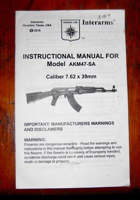 INTERARMS INSTRUCTION MANUAL FOR MODEL AKM47-SA RIFLE