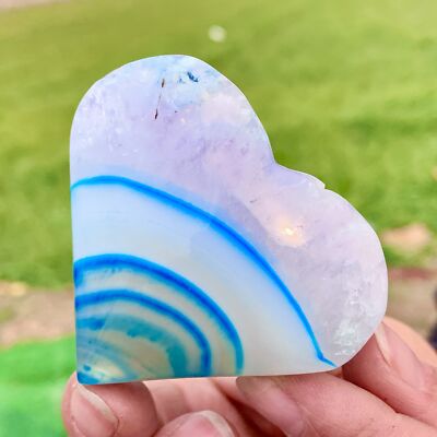 98G Natural blue striped agate crystal heart-shaped quartz healing