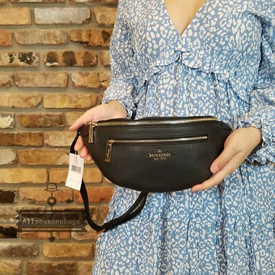 KATE SPADE LEILA BELT BAG WAIST FANNY PACK BLACK LEATHER  display picture 1