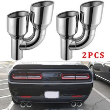 2x 2.5in Quad 4 Out Dual Wall Exhaust Tip Slant Cut For Dodge Challenger 06-25 2x 2.5in Quad 4 Out Dual Wall Exhaust Tip Slant Cut For Dodge Challenger 06-25