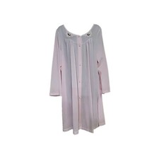 VANITY FAIR Vintage Pink Nylon Nightgown Robe Rose Details Button Large READ