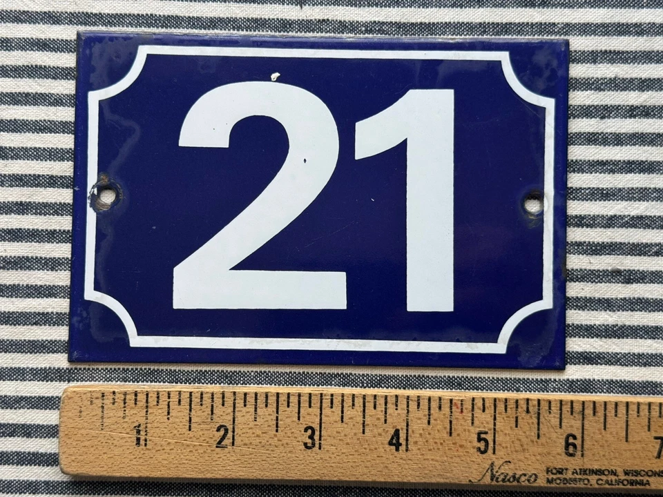 Antiga casa de porcelana francesa nº. Placa de metal 21 portas/portão. - Imagem 3 de 4