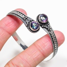 Mystic Topaz Gemstone Handmade 925 Sterling Silver Jewelry Bangle Sz 7-8