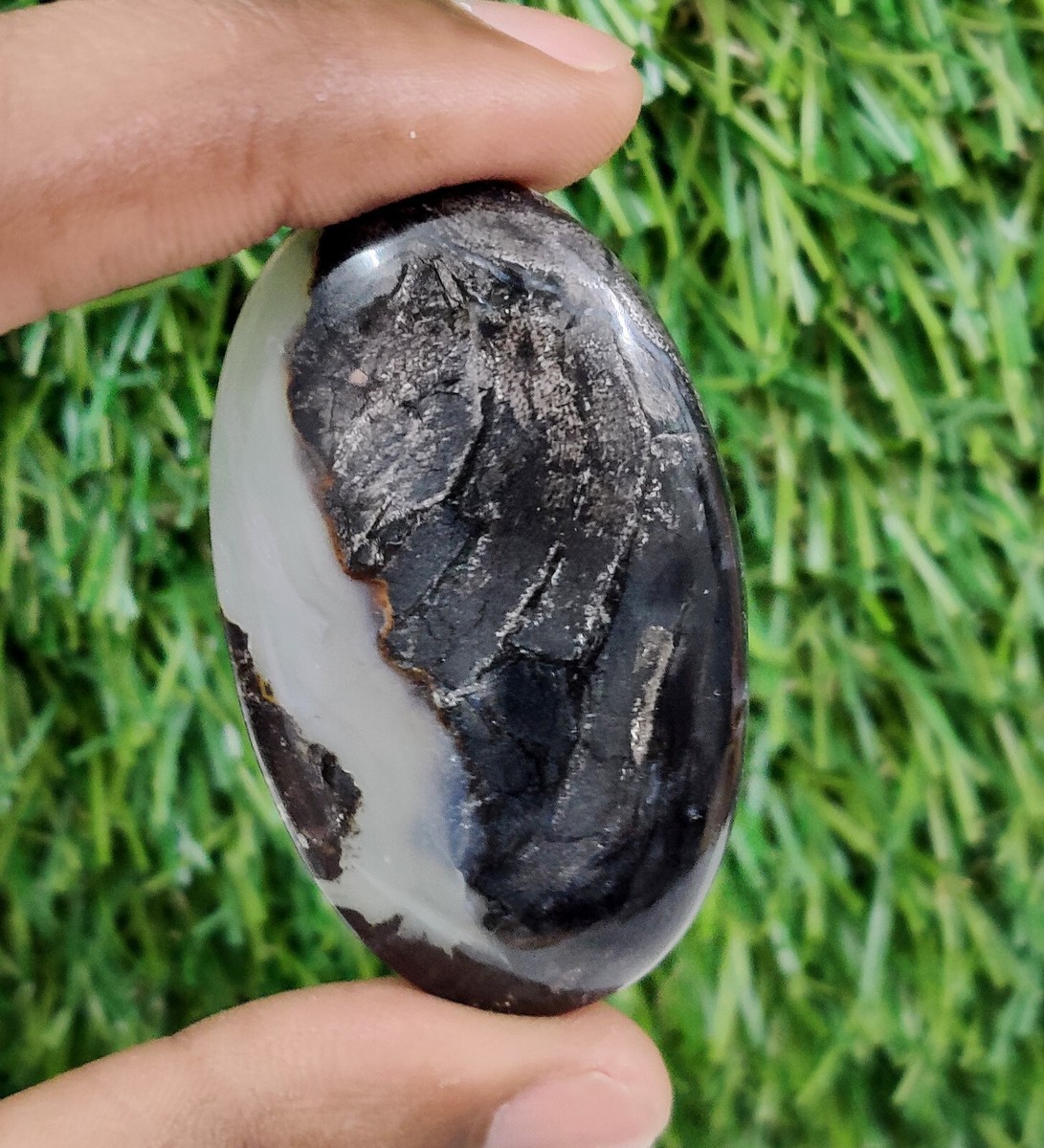 Natural Indonesian Black Moss Agate 52X31 MM Oval Cabochon