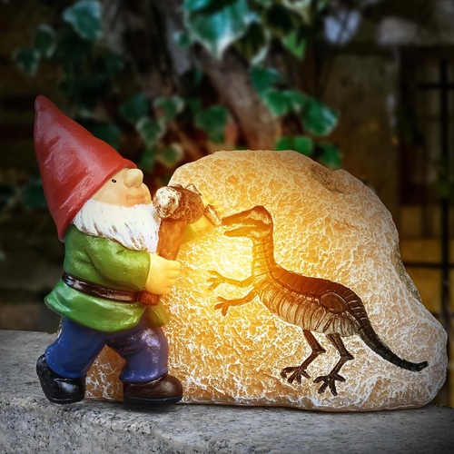 Garden Gnome Statues-Solar Gnomes Statues-Outdoor Gnome Figurine Decor Dinosa...
