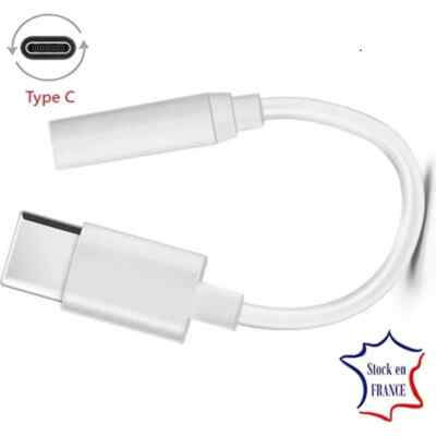 Câble Adaptateur USB-C Vers Jack Audio PH26 - 12cm, Blanc, Compatible Smartphones Honor Etc.