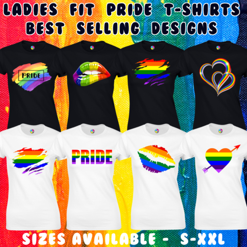 LADIES PRIDE T SHIRTS WOMENS TOP LGBTQ GAY LESBIAN RAINBOW FLAG GAY PRIDE WOMEN - Photo 1/9