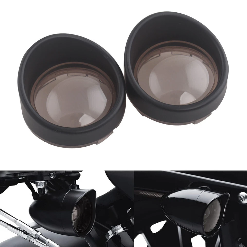 4x Turn Signal Smoke Lens Cover w/Black Bezel Visor for Harley Sportster Softail - Image 4 of 4