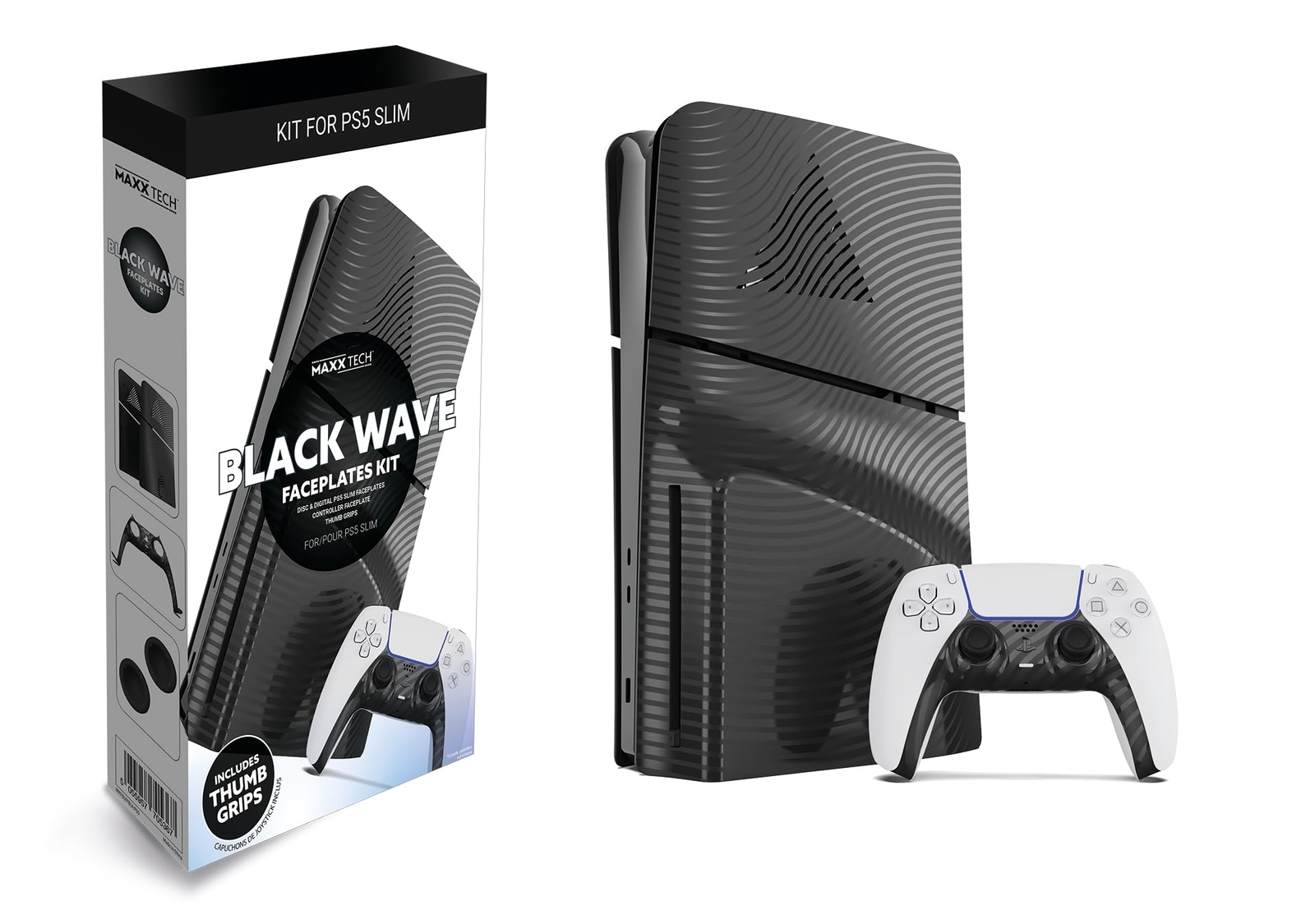 Maxx Tech PS5 Slim Faceplates Black Wave (5pcs) + Controlle (Sony Playstation 5)